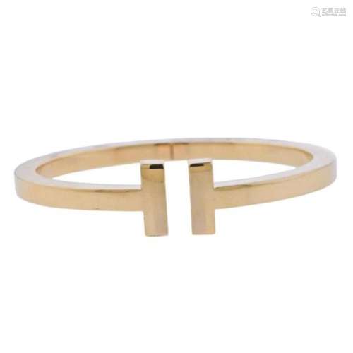 Tiffany & Co T Square 18k Gold Bangle Cuff Bracelet