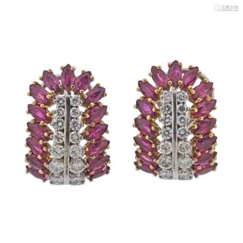 18k Two Tone Gold Diamond Ruby Earrings