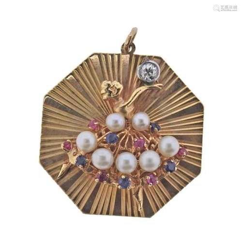 Retro 14k Gold Pearl Diamond Gemstone Dancer Ballerina Penda...