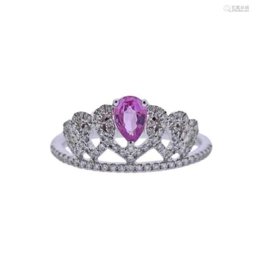 18k Gold Diamond Pink Sapphire Crown Ring