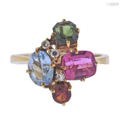 H. Stern 18k Gold Diamond Topaz Tourmaline Ring