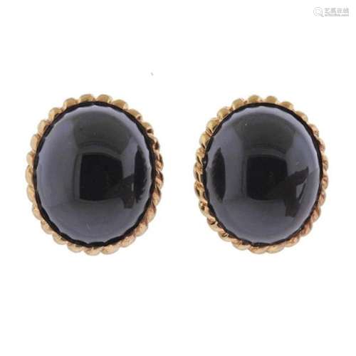 French 1980c 18k Gold Onyx Earrings