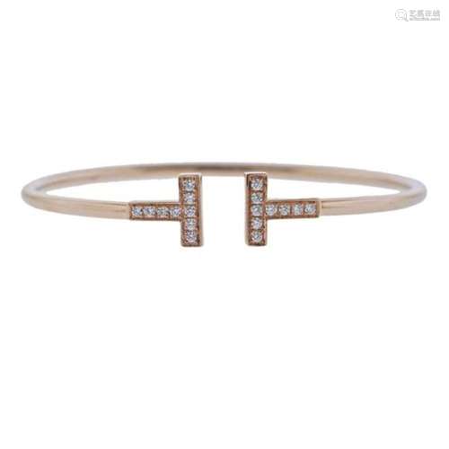 Tiffany & Co T Wire 18k Gold Diamond Bracelet