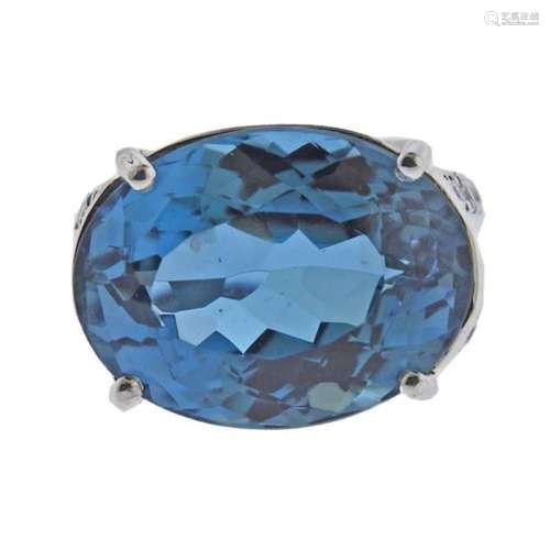 14k Gold Blue Topaz Diamond Cocktail Ring