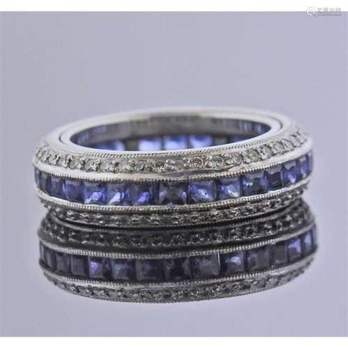 Platinum Diamond Sapphire Eternity Band Ring