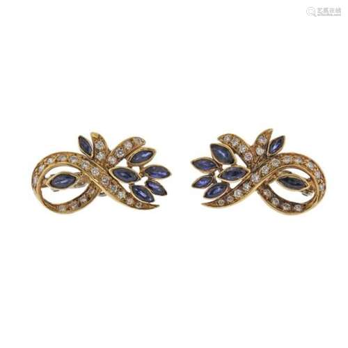 1980s 18k Gold Diamond Sapphire Earrings