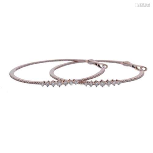 14k Rose Gold Diamond Hoop Earrings