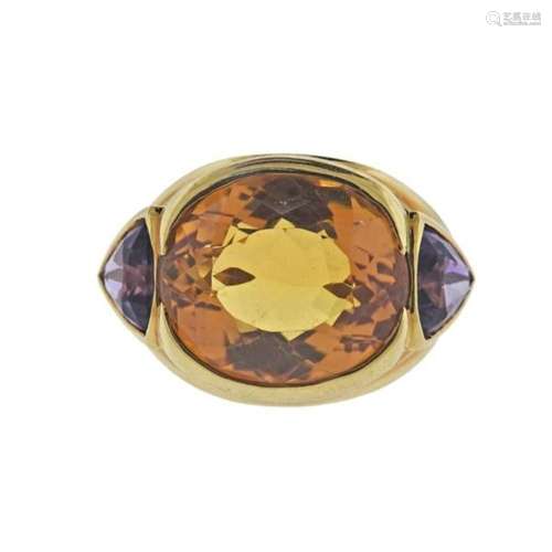 18k Gold Citrine Amethyst Cocktail Ring