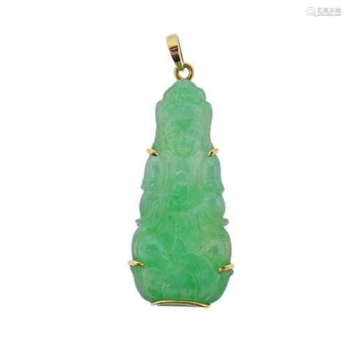 14k Gold Carved Jade Plendant