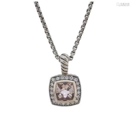 David Yurman Albion Silver Diamond Morganite Pendant Necklac...