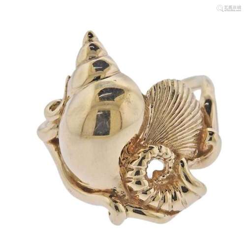 14k Gold Sea Shell Motif Ring