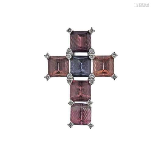 18k Gold Diamond Tourmaline Cross Pendant