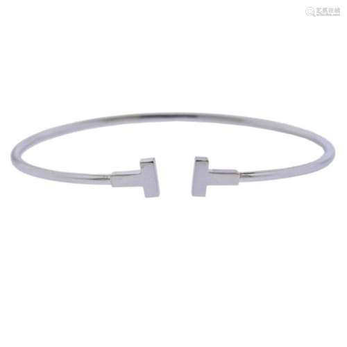 Tiffany Narrow T Wire 18k White Gold Bracelet