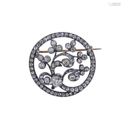 18k Gold Silver Diamond Brooch Pin