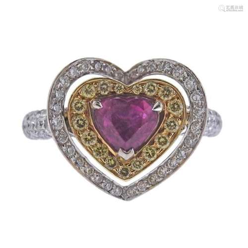 18k Gold Diamond 1.08ct Ruby Heart Ring