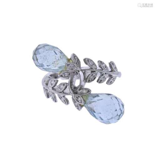 18k Gold Diamond Aquamarine Bypass Ring