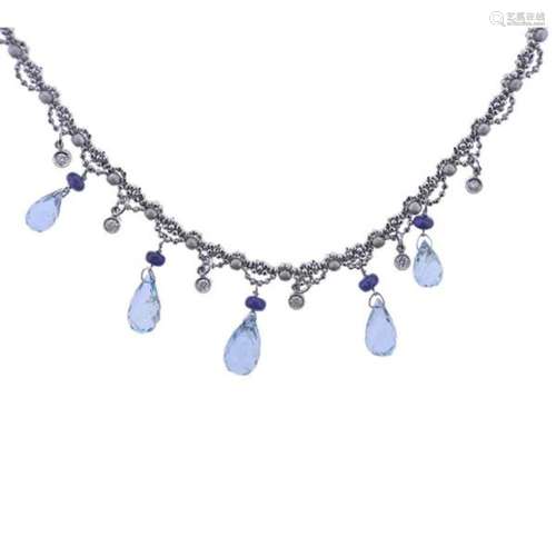 18k Gold Diamond Aquamarine Sapphire Necklace