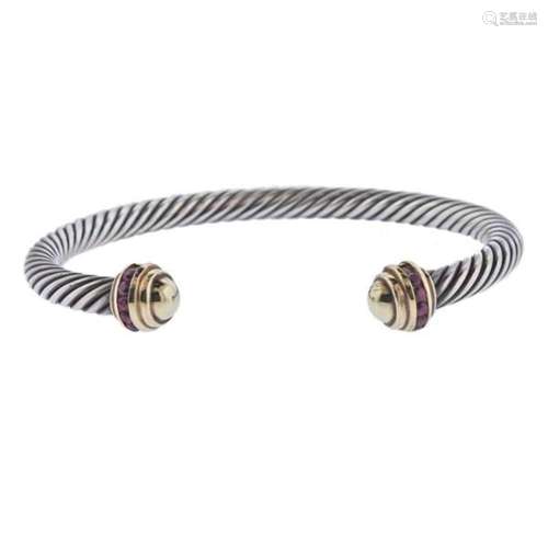 David Yurman Silver 14k Gold Ruby Cable Bracelet