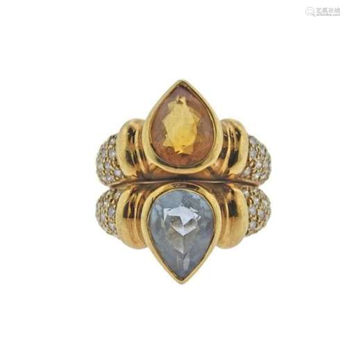 18k Gold Diamond Citrine Topaz Ring