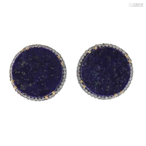 14k Gold Sterling Silver Diamond Lapis Cufflinks