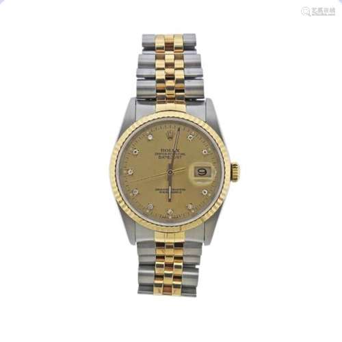 Rolex Datejust 18k Gold Steel Diamond Watch 16233