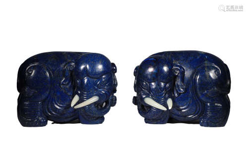 Qing dynasty lapis lazuli inlaid with hetian jade elephant o...