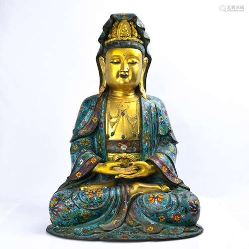 Cloisonne guanyin sitting statue