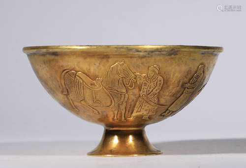 Qing Dynasty silver gilt laker tamer horse tea bowl