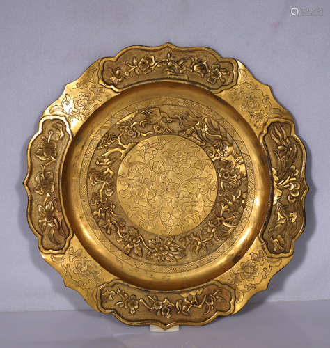 Qing dynasty bronze gilt flower pattern fruit plate