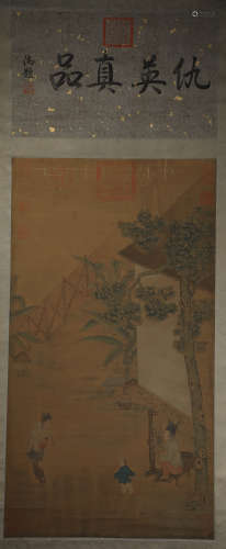 Figures of Qiu Ying on silk vertical scroll