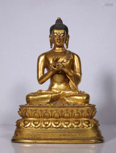 Qing dynasty fine bronze gilt lamp Buddha statue