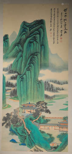 Zhang Daqian landscape figures vertical axis on paper