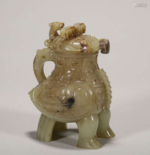 Ancient Chinese jade owl covered pot