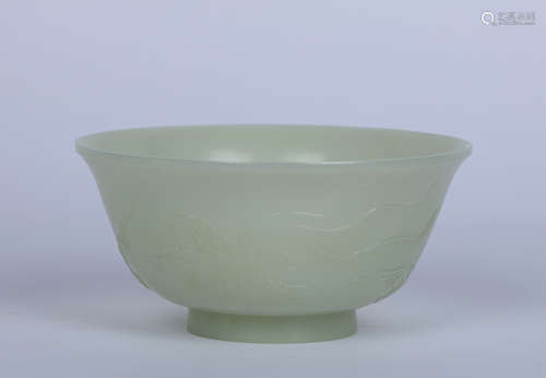 Jade bowl with jade phoenix pattern in Hetian, Qing Dynasty