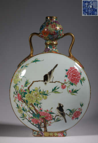 Qing dynasty enamel vase with flower and bird patterns