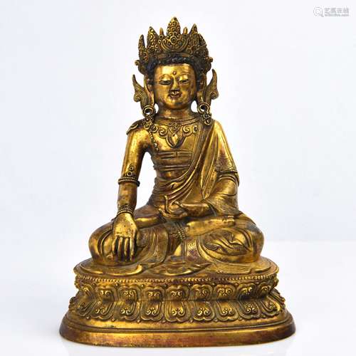 Gilt bronze crown seated sakyamuni