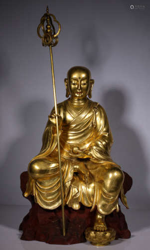 Qing dynasty fine bronze gilt statue of tizang King