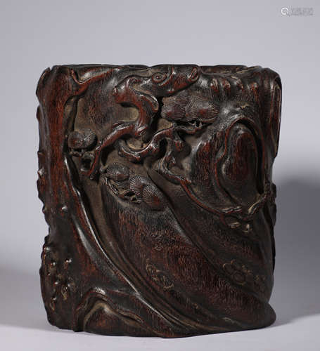 Qing Dynasty red sandalwood stump pen holder