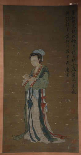 Vertical scroll of Tang Yin's figures and objects