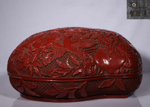 Qing dynasty lacquer wufu Peng Shou peach-shaped holding box