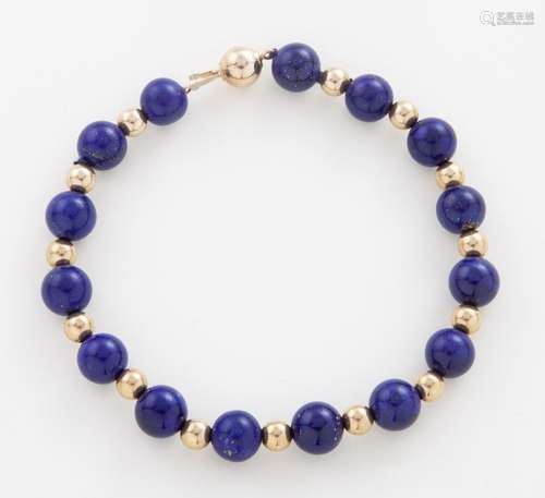 PULSERA DE LAPISLÁZULI CON CUENTAS Y BROCHE EN ORO 14 KT Pul...