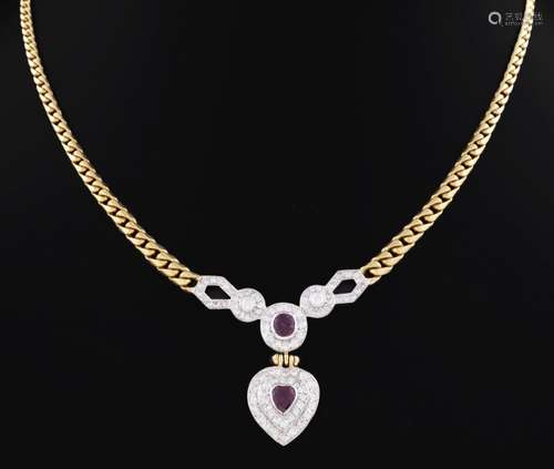 COLLAR CORAZÓN CON RUBÍES Y DIAMANTES EN ORO AMARILLO 18 KT ...