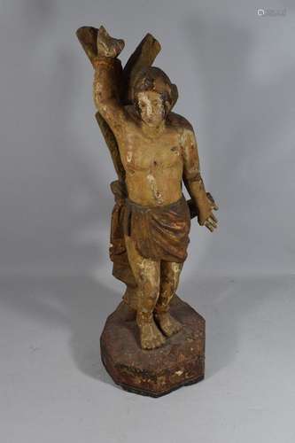 Saint Sébastien en bois sculpté en ronde-bosse, polychromé e...