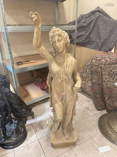 Grande statue en terre cuite, femme à la grappe de raisins