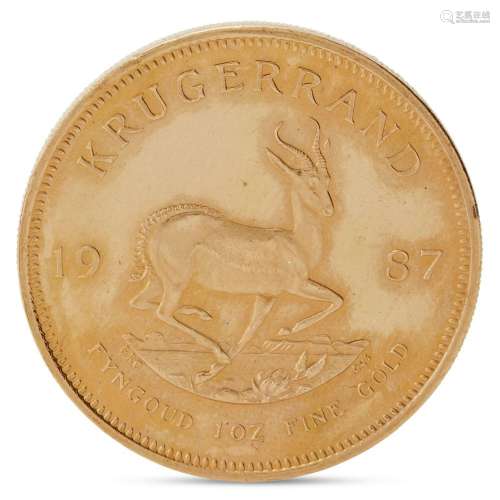 A South African Krugerrand 1oz fine gold coin, 1987, approx....