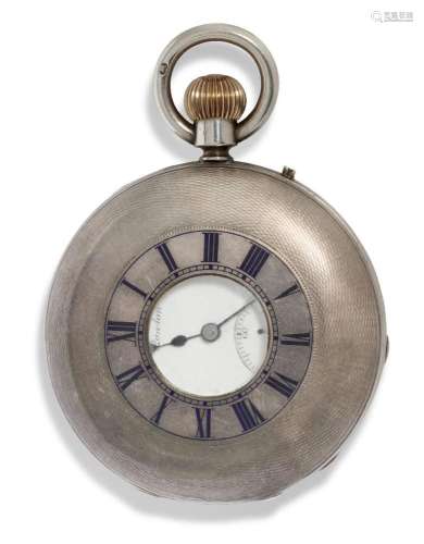 A late Victorian silver half-hunter case keyless lever watch...