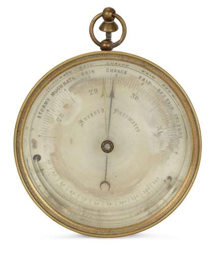 A Victorian aneroid barometer, late 19th century, the silver...
