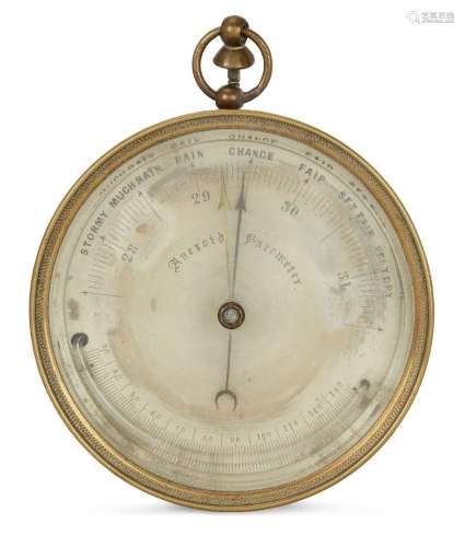 A Victorian aneroid barometer, late 19th century, the silver...