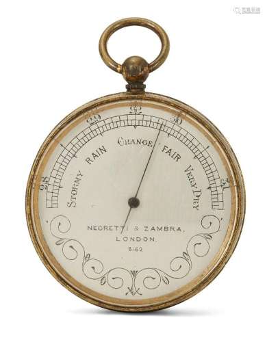 A Victorian brass cased aneroid pocket barometer, by Negrett...