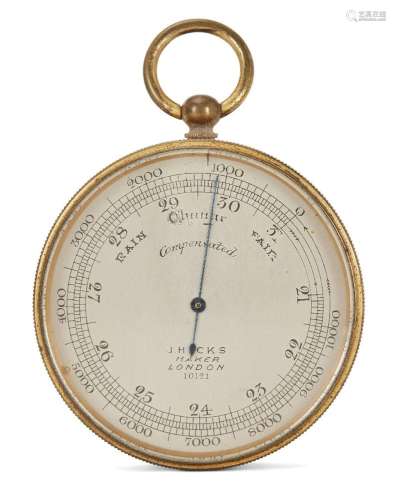 A late Victorian brass aneroid barometer, by J. Hicks, Londo...